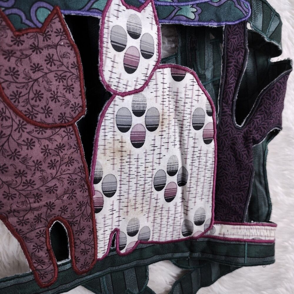 Handmade Patchwork Cat Vest Cutout Quilt Colorful Cats - Picture 7 of 9